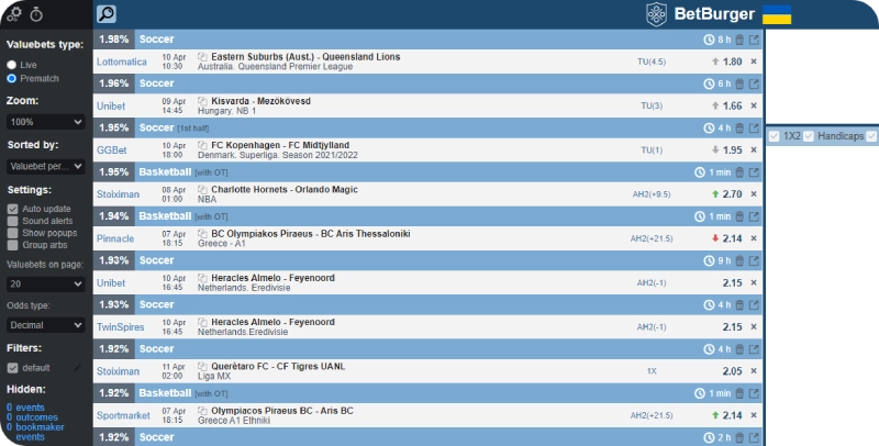 betburger pre-match value betting software