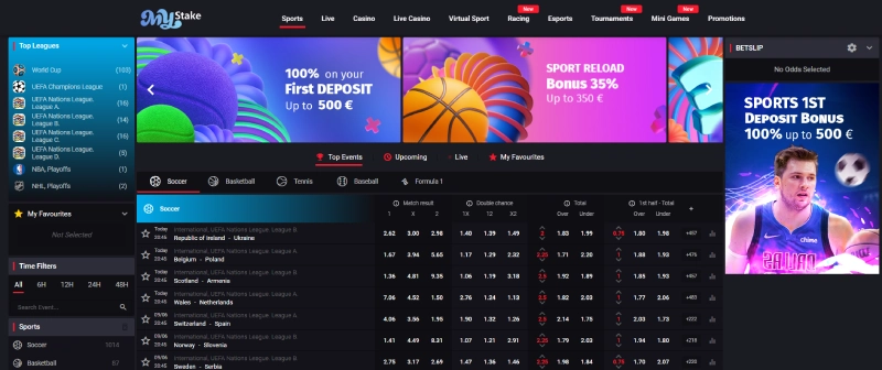 Mystake sports betting user interface screenshot