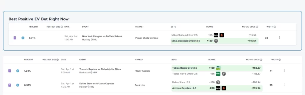 oddsjam positive ev bet software interface and betting opportunity review