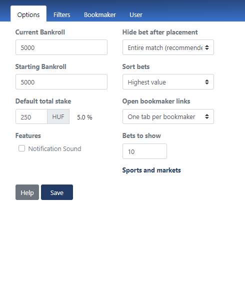 rebelbetting sure bet finder bankroll options