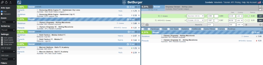 automated arbitrage betting software bot screenshot