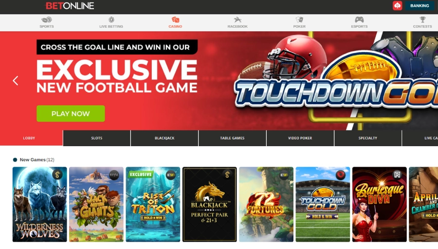 betonline homepage with games